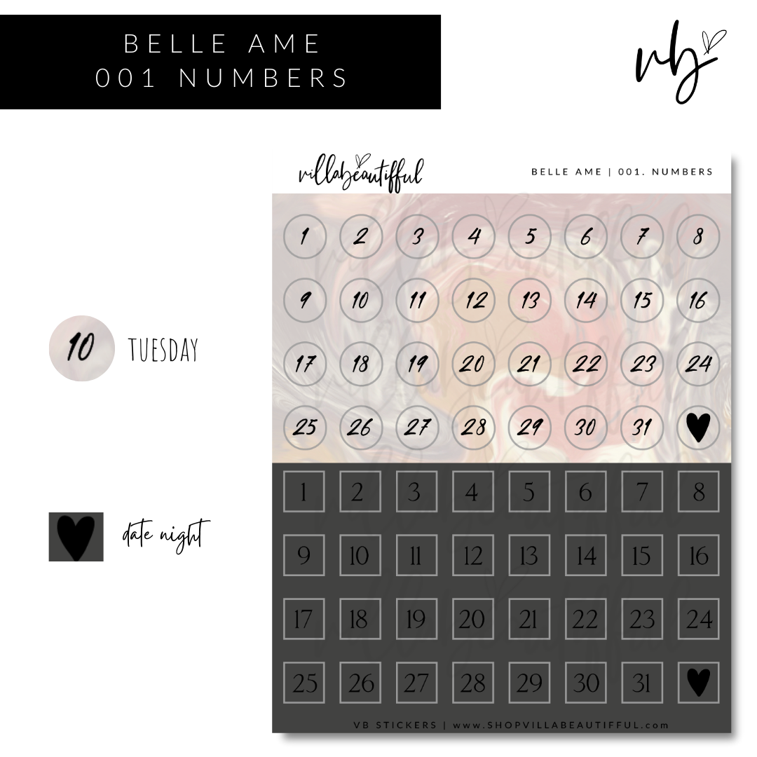 Belle Ame | 01 Numbers Sticker Sheet