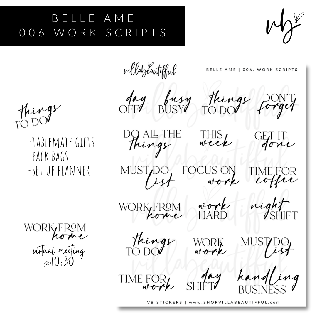 Belle Ame | 06 Work Scripts Sticker Sheet