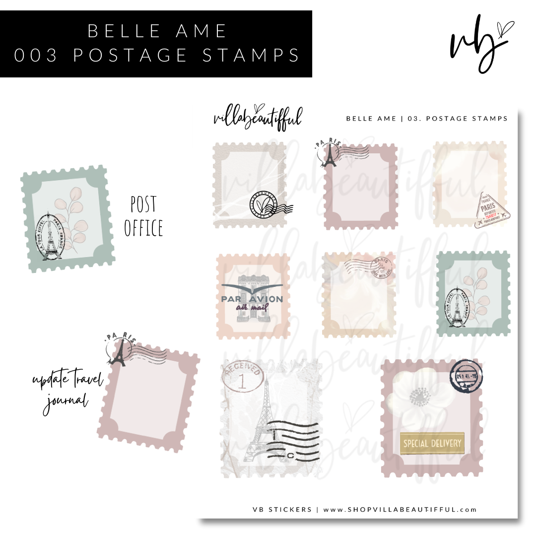 Belle Ame | 03 Postage Stamps Sticker Sheet