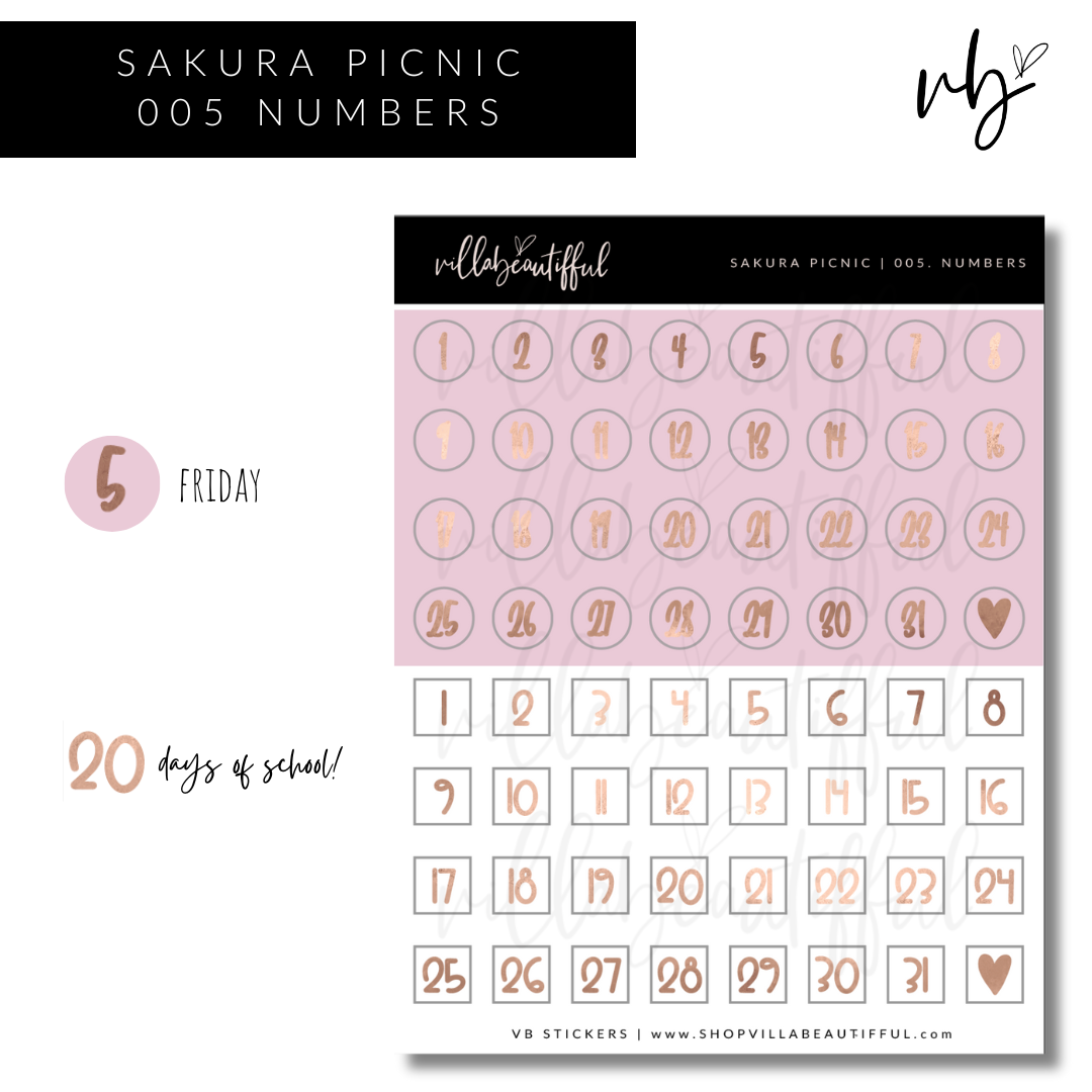 Sakura Picnic | 05 Numbers Sticker Sheet