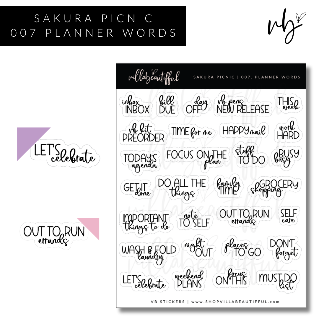 Sakura Picnic | 07 Planner Words Sticker Sheet