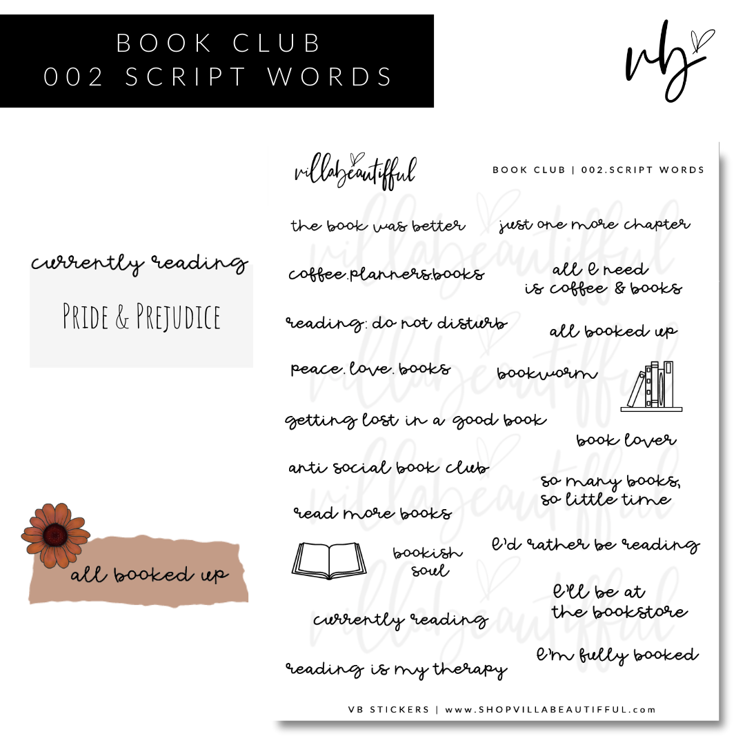 Book Club | 02 Script Words Sticker Sheet