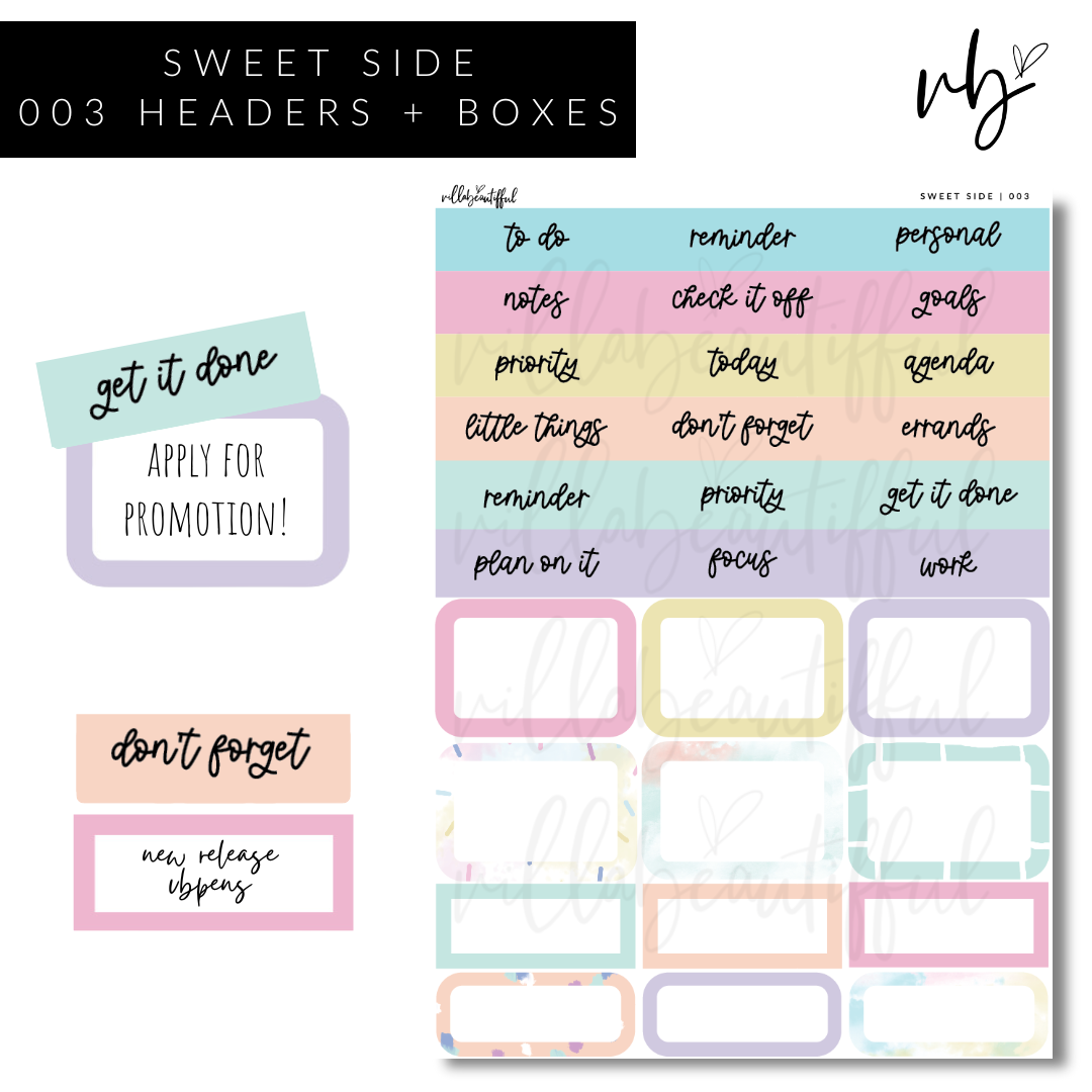 Sweet Side | 03 Headers + Boxes Sticker Sheet