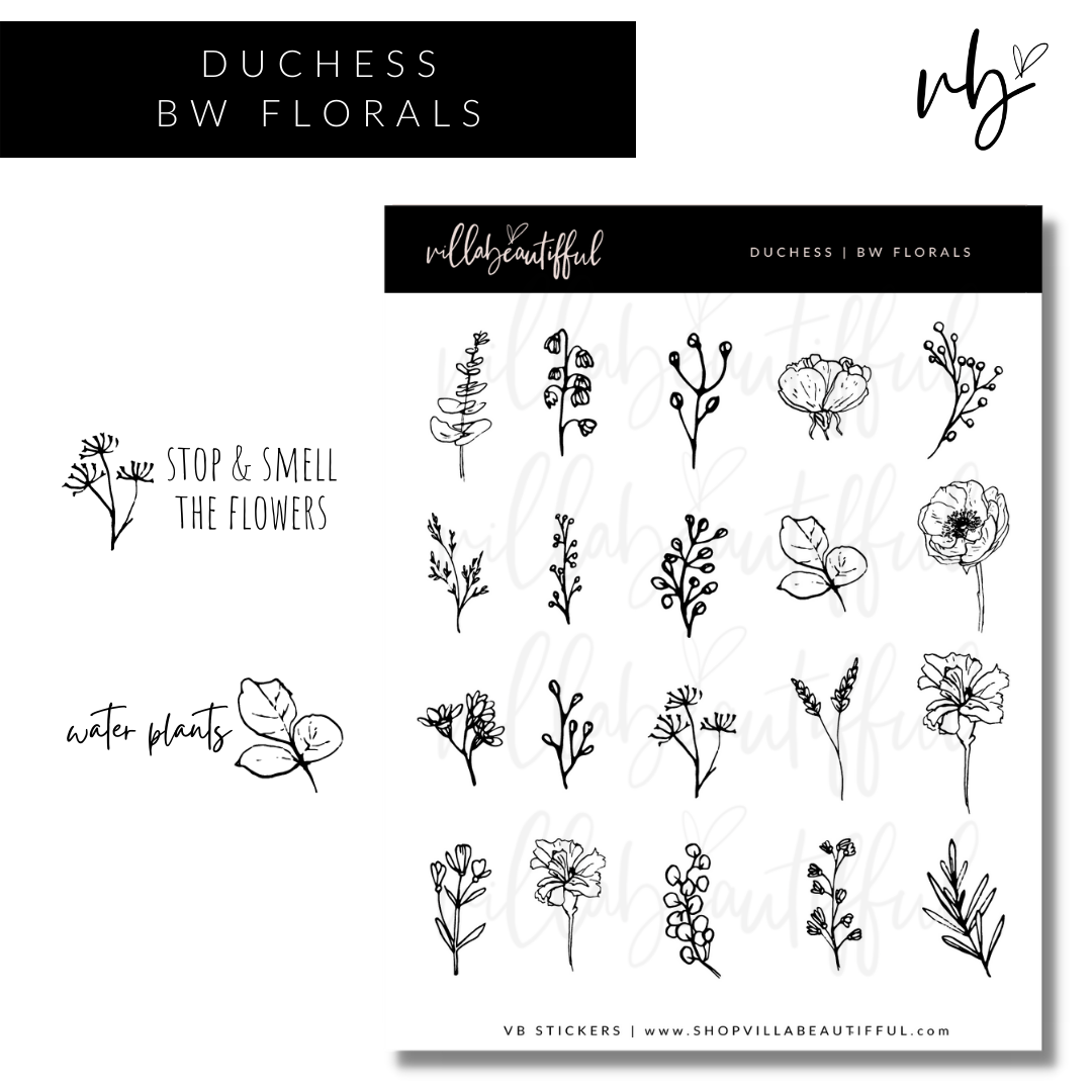 Duchess | 01 BW Florals Sticker Sheet