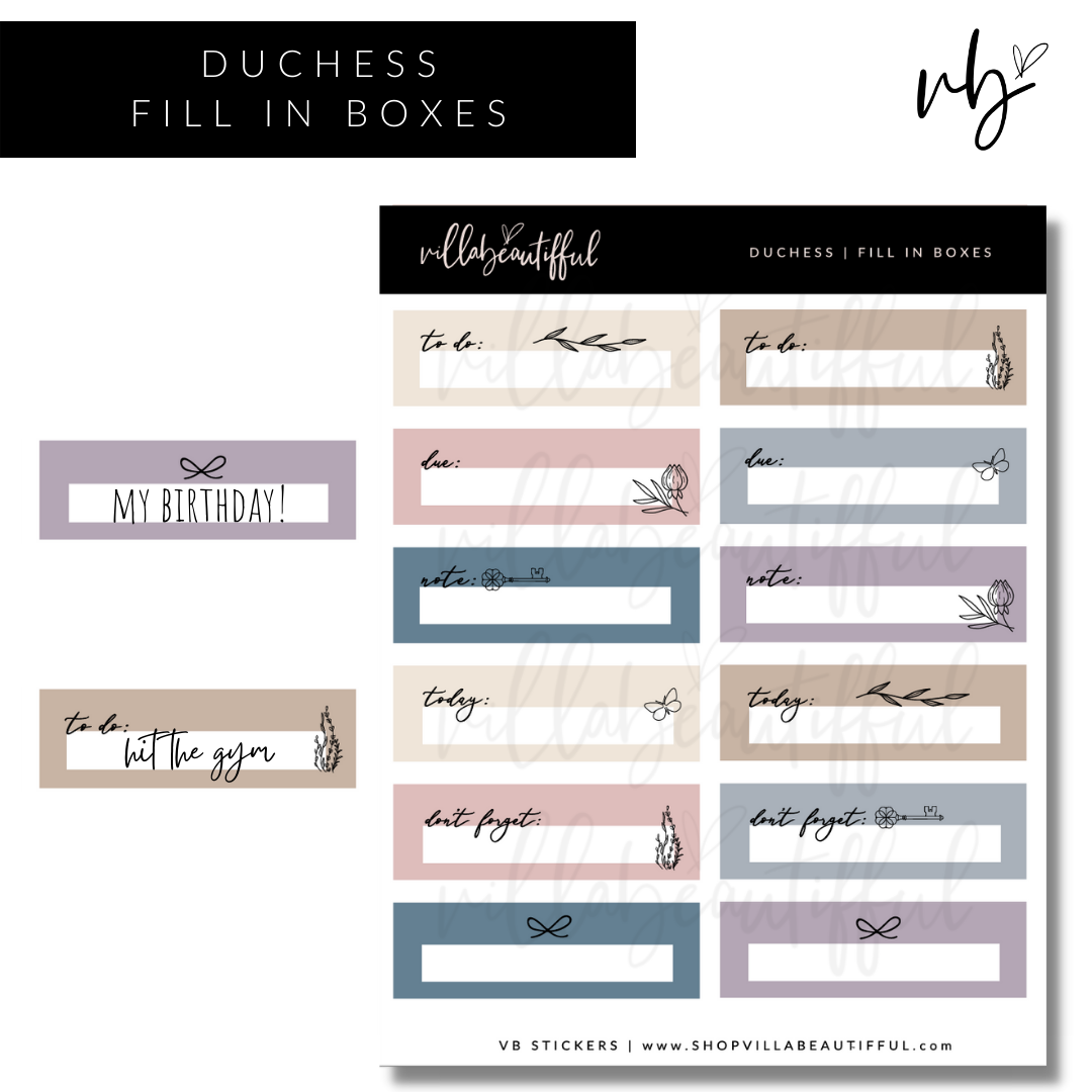 Duchess | 06 Fill in Boxes Sticker Sheet