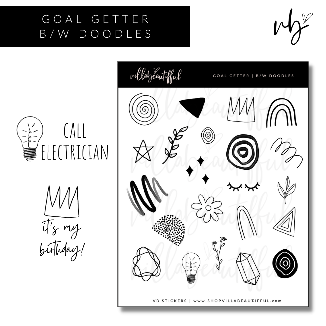 Birthday Planner Stickers: Minimal Black & White Planner Stickers