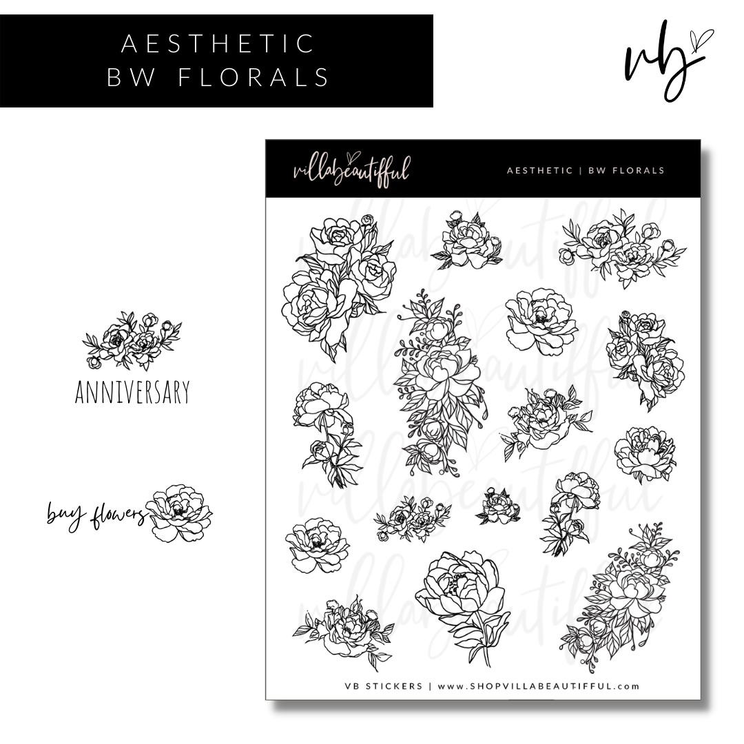 Aesthetic | 01 BW Florals Sticker Sheet