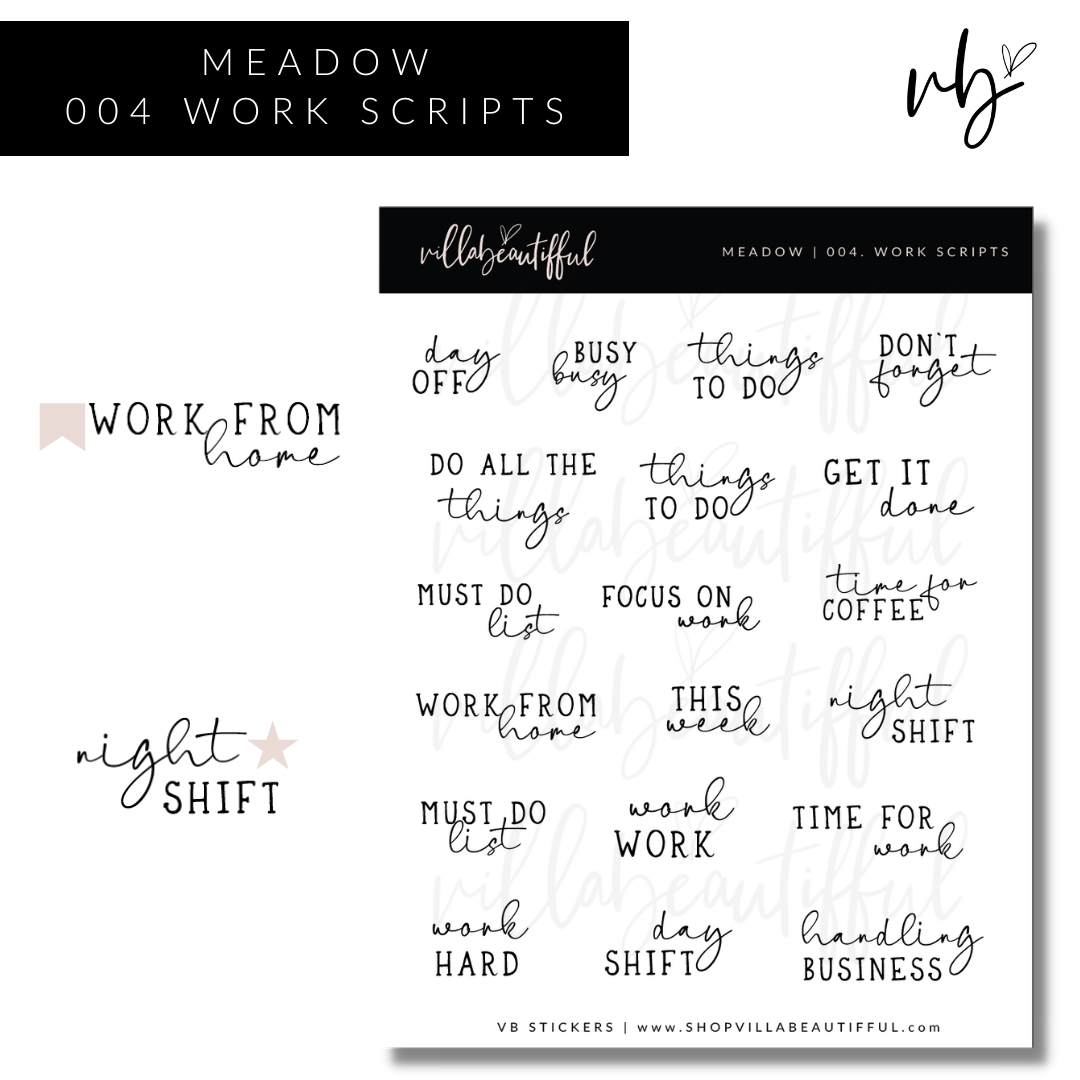 Meadow | 04 Work Scripts Sticker Sheet